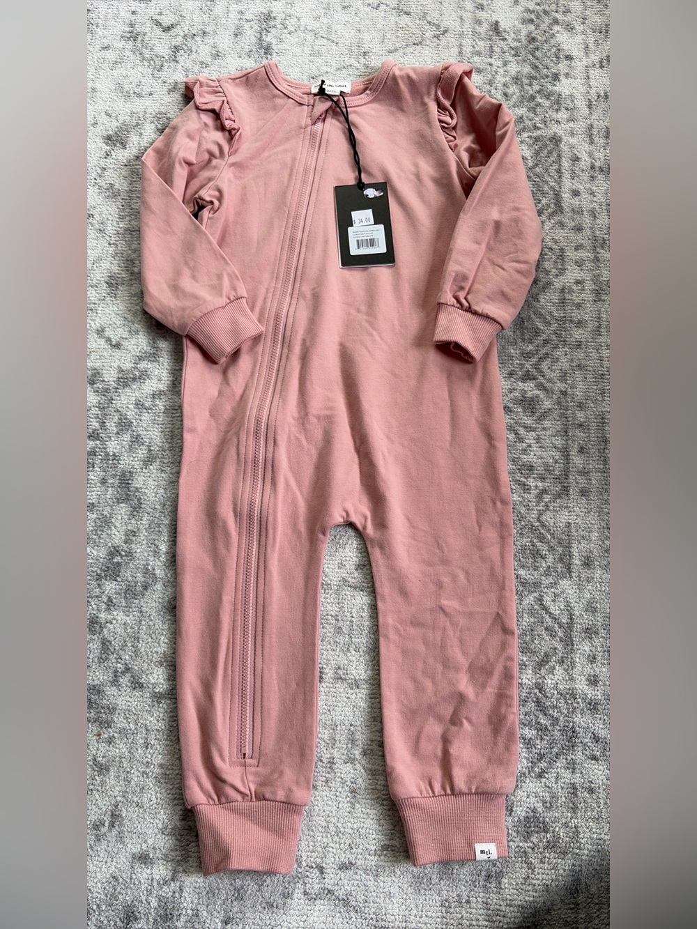 Kids Ribbed Cuff One-Piece Footie in Dusty Rose